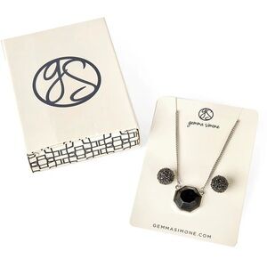 Demi Silver Necklace + Earrings Set with Black Details by Gemma Simone NEW 3/$25